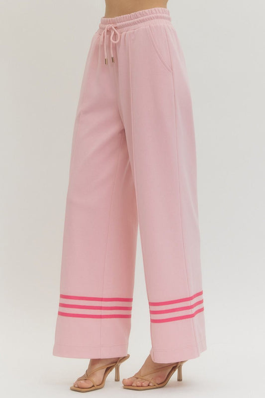 Contrast Stripe Detail Him Knit Pants Pink