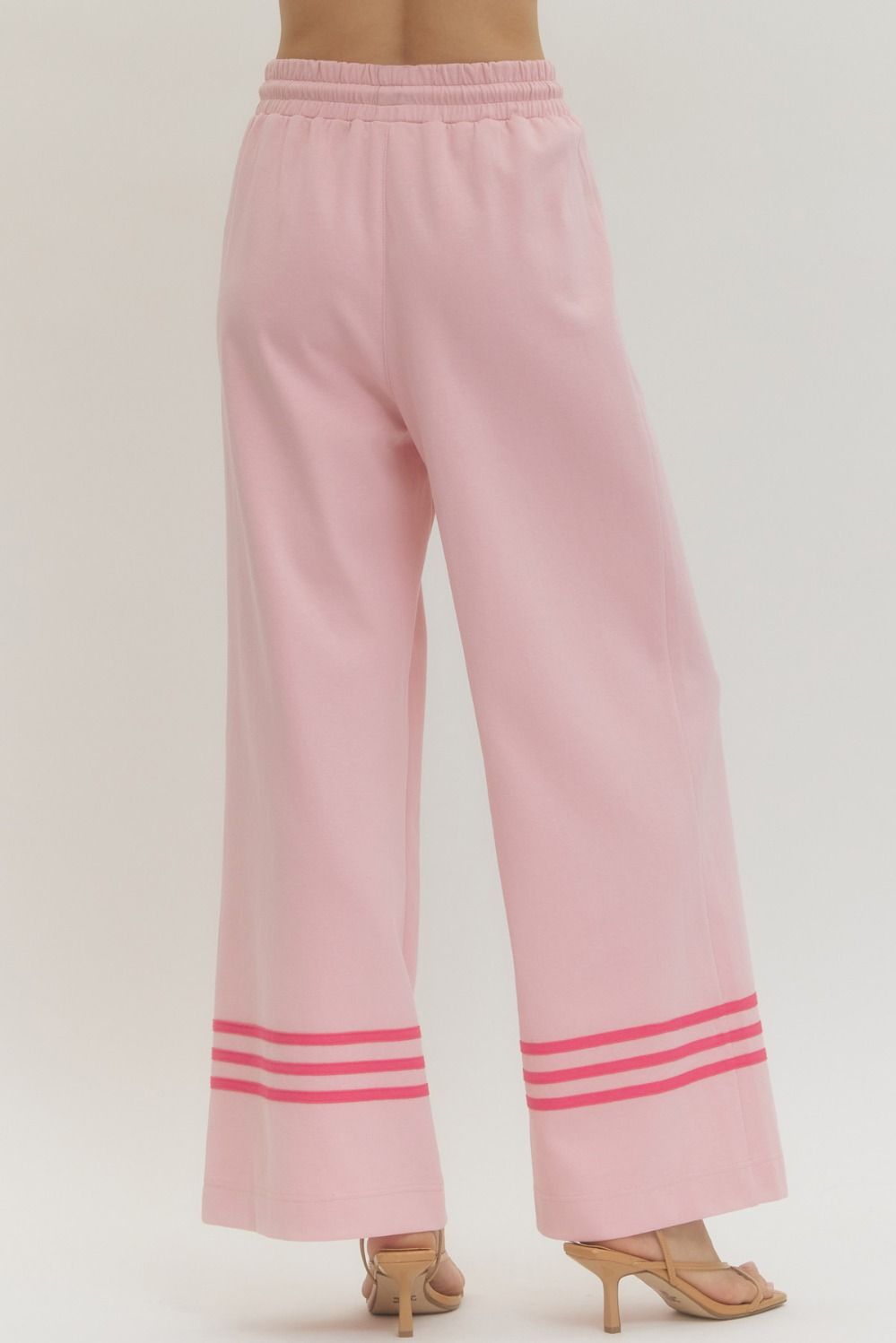 Contrast Stripe Detail Him Knit Pants Pink
