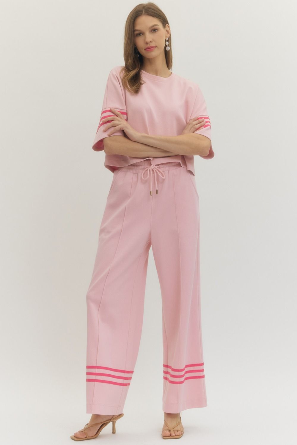 Contrast Stripe Detail Him Knit Pants Pink