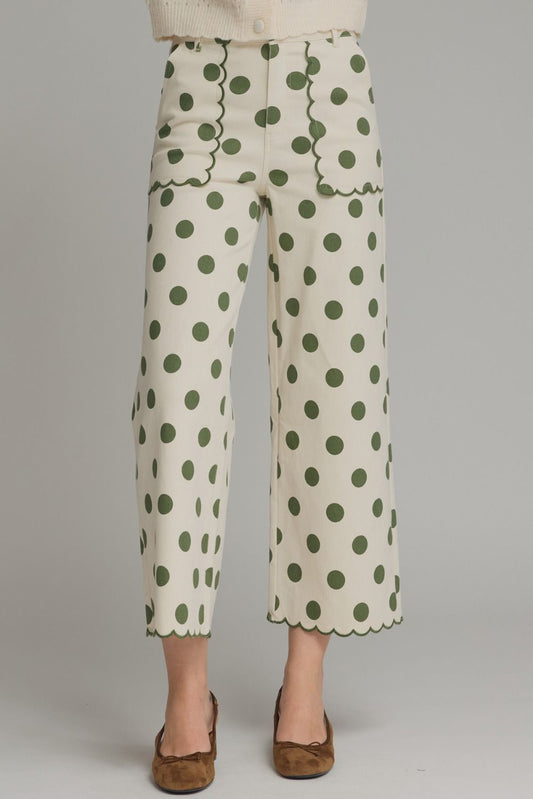 Polka Dot High Waist Pant/Olive