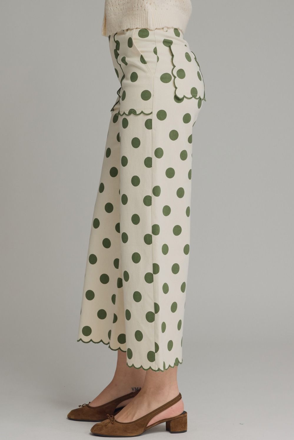 Polka Dot High Waist Pant/Olive