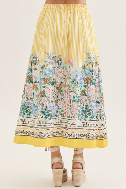 Striped Maxi Skirt w/ Scenic Border Hem
