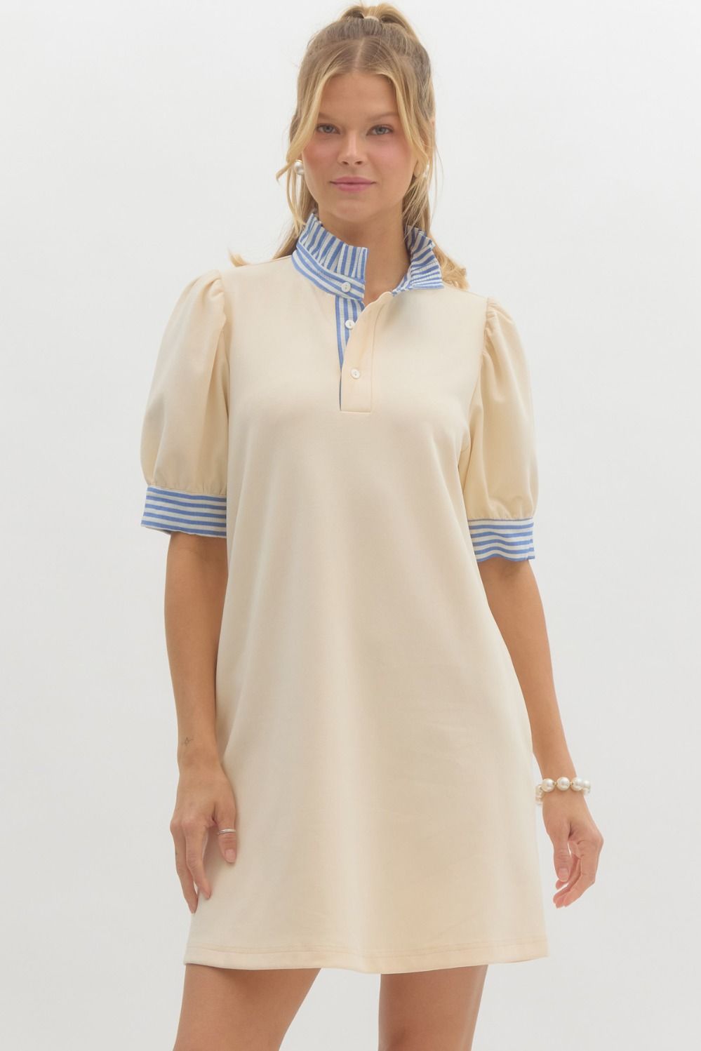 Contrast Ruffle Collar Polo Dress