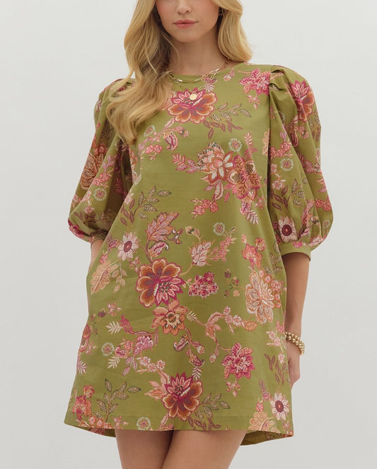 Floral Print Puff Sleeve Mini Dress