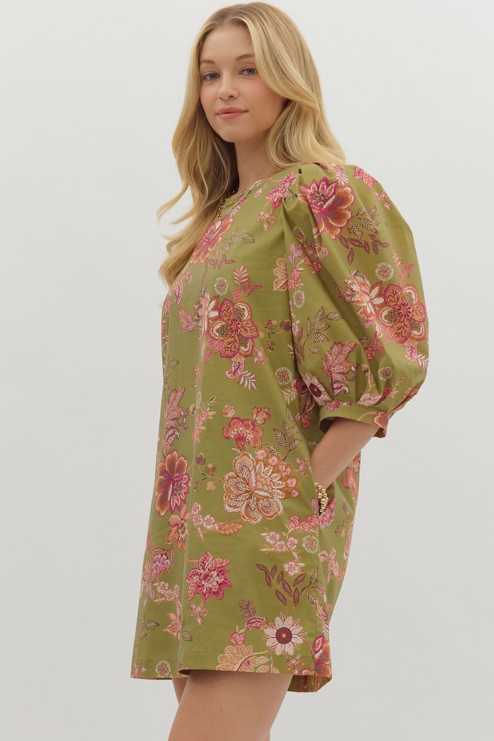 Floral Print Puff Sleeve Mini Dress