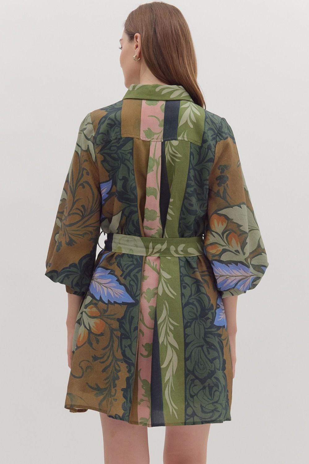 Botanical Print Long Sleeve Mini Dress