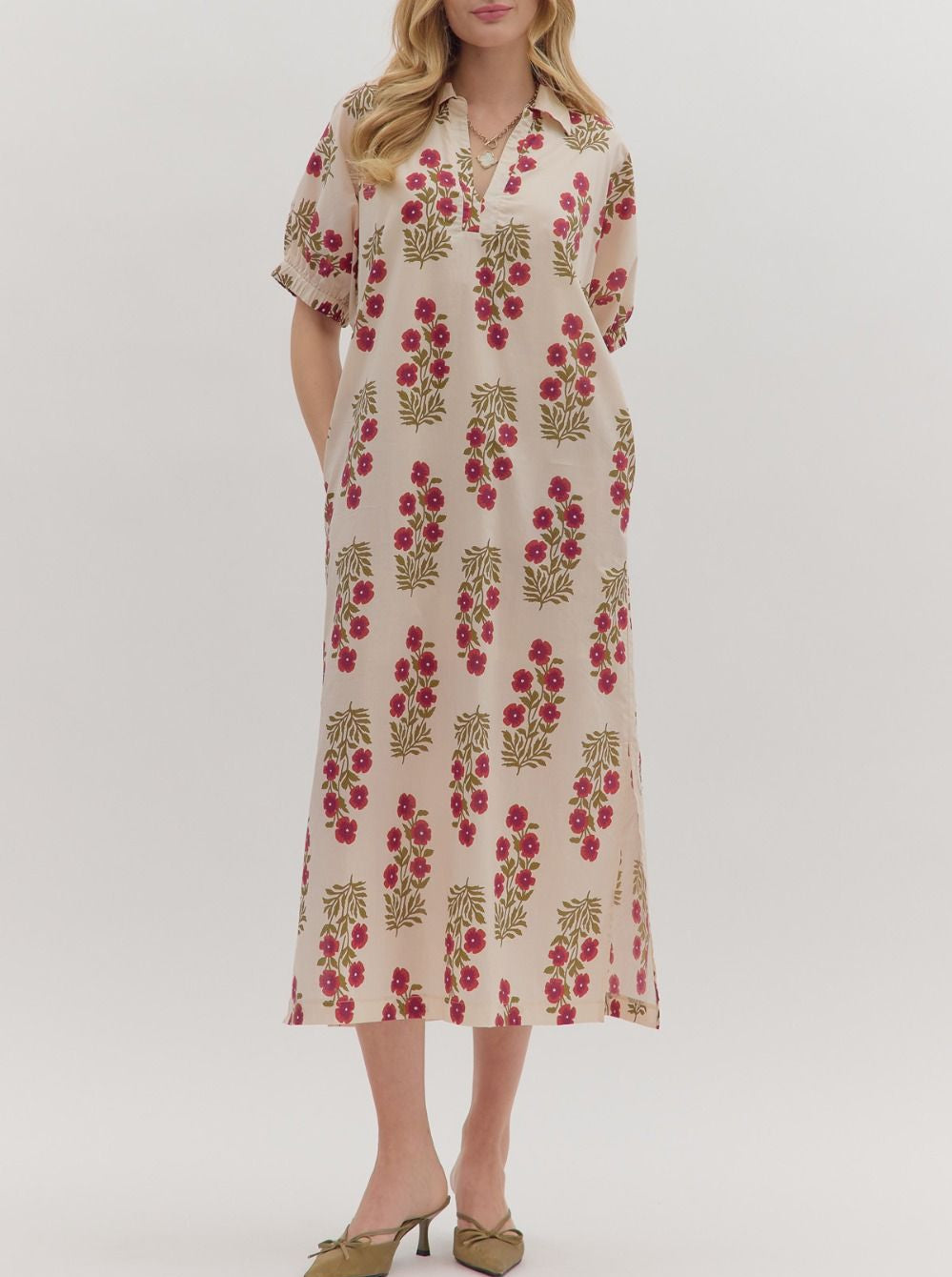 Botanical Puff Sleeve Midi Dress