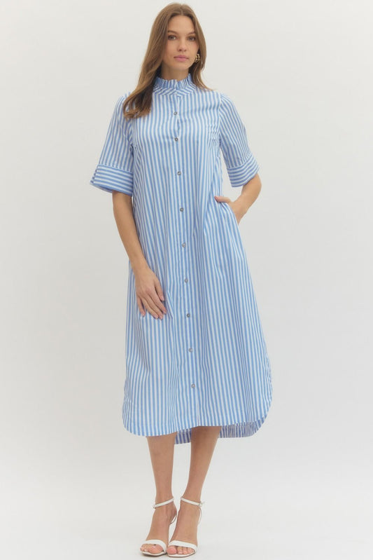 Blue/White Stripe Midi Dress