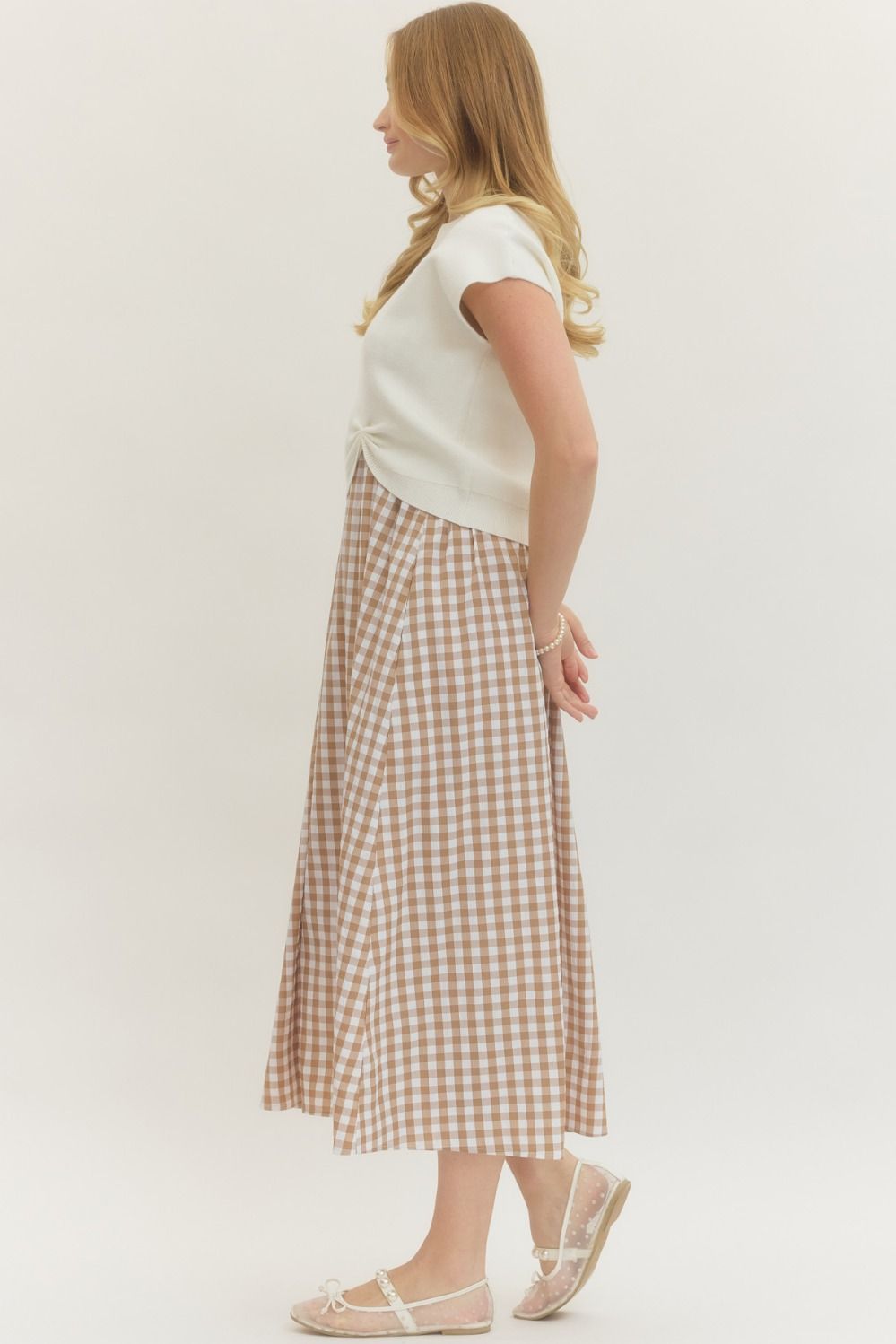 Khaki Checked Dress and Sweater