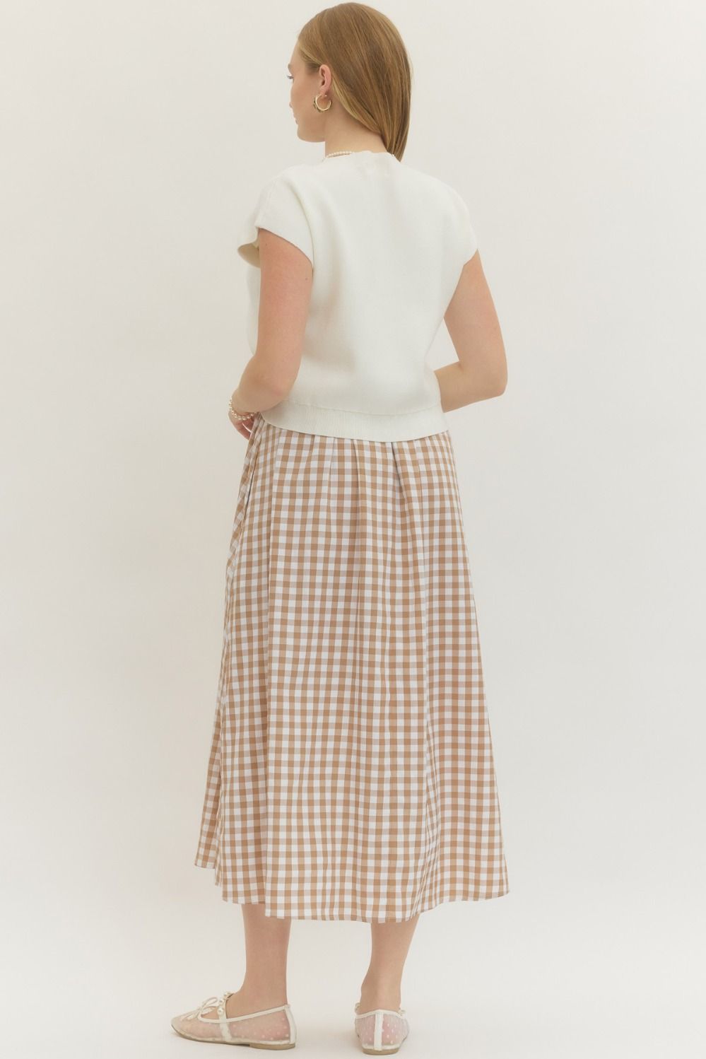 Khaki Checked Dress and Sweater
