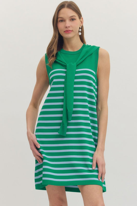 Striped Mini Dress w/ Scarf Tie Detail
