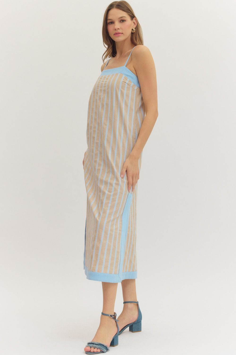 Sleeveless Midi Dress - Sand/Blue
