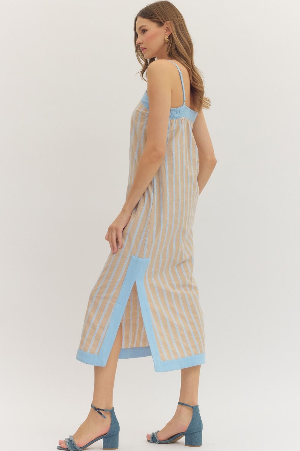 Sleeveless Midi Dress - Sand/Blue