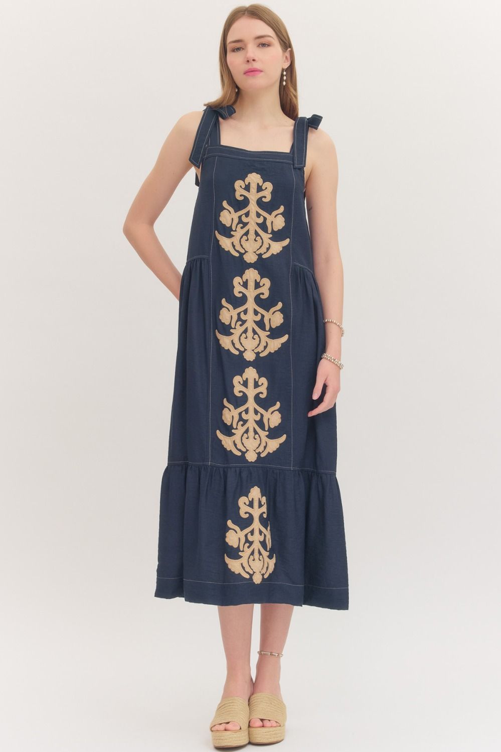 Sleeveless Midi Dress - Navy/Gold