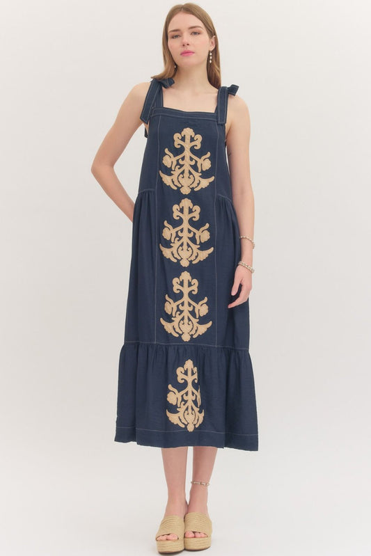 Sleeveless Midi Dress - Navy/Gold