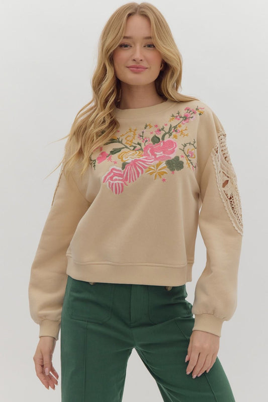 Floral Embroidery Knit Top