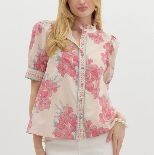Floral Print Cuff Band Top