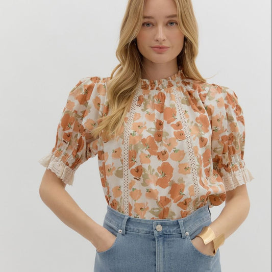 Floral Smocked Neck Top