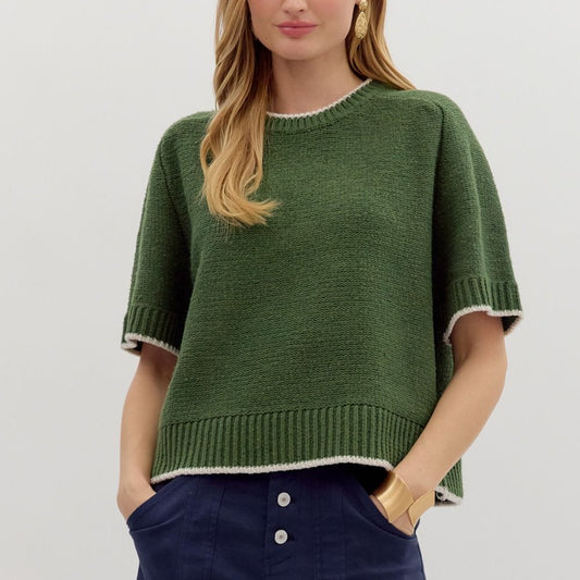 Cropped Sweater Shirt - Olive