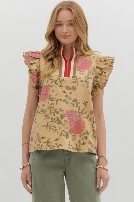 Floral Puff Cap Sleeve Top