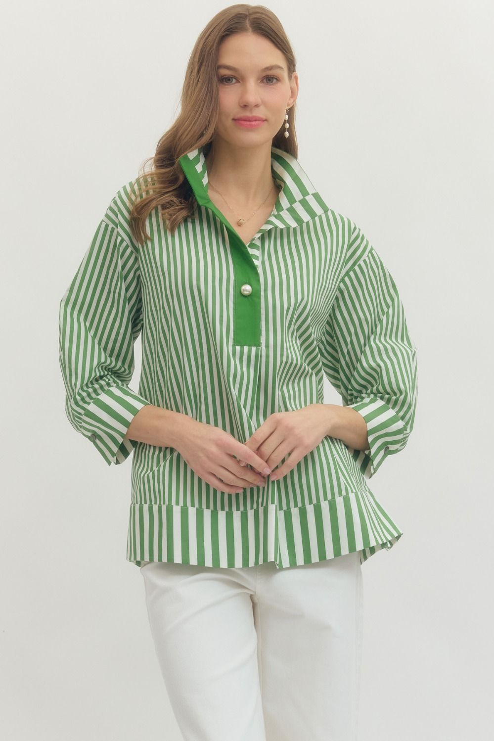 Green/White Stripe Top