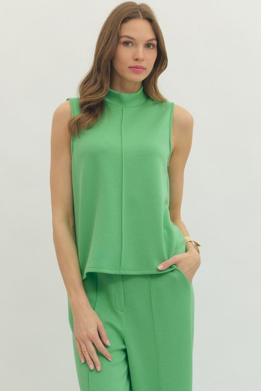 Green Sleeveless High Neck Tank Top