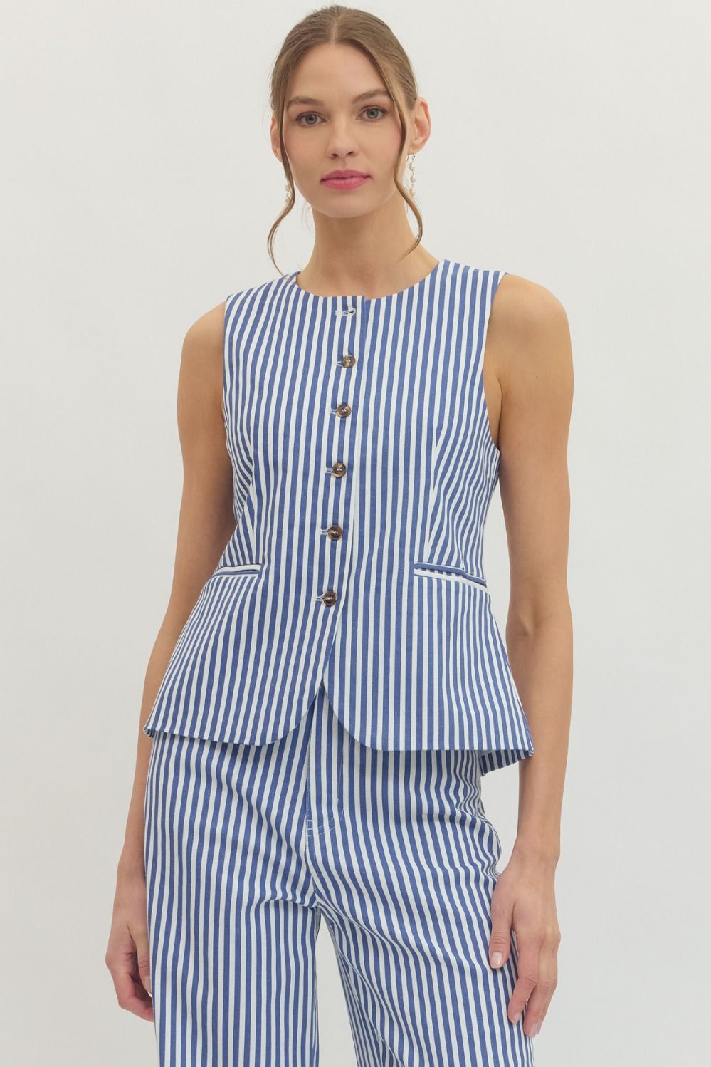 Striped Sleeveless Top-Blue