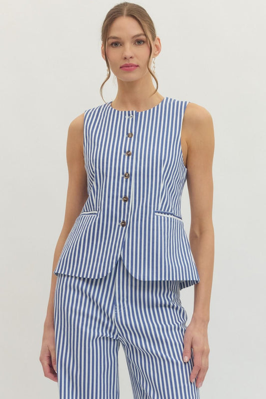 Striped Sleeveless Top-Blue
