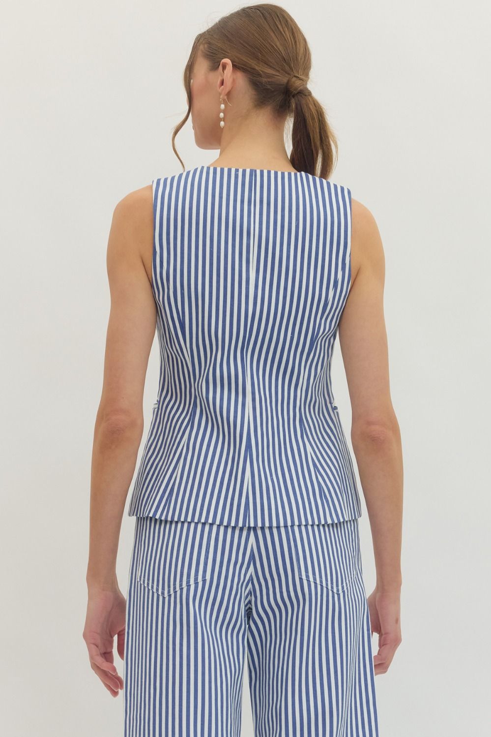 Striped Sleeveless Top-Blue