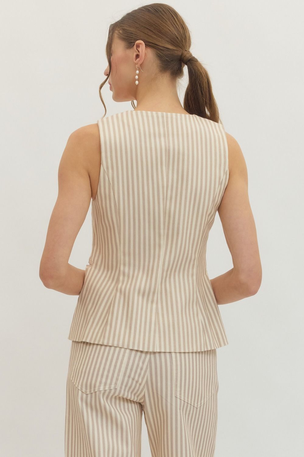 Striped Sleeveless Top-Tan