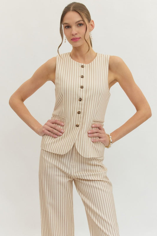Striped Sleeveless Top-Tan