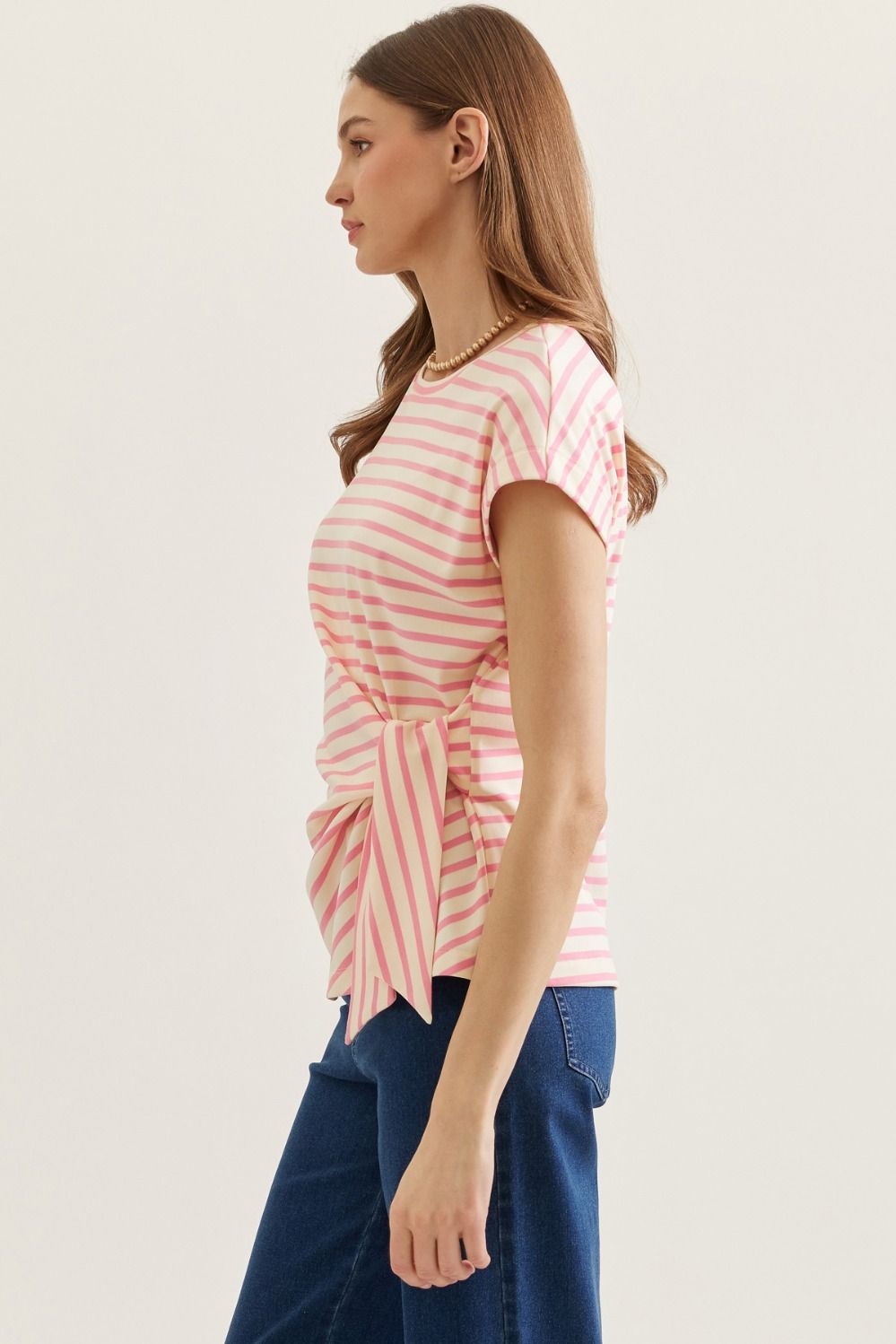 Pink/Cream Stripe Tie Top