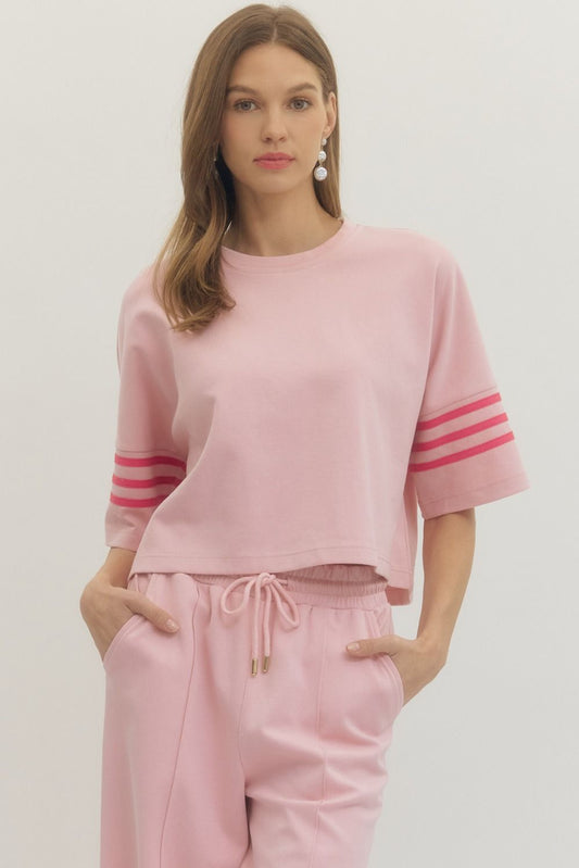 Contrast Stripe Knit Top Pink