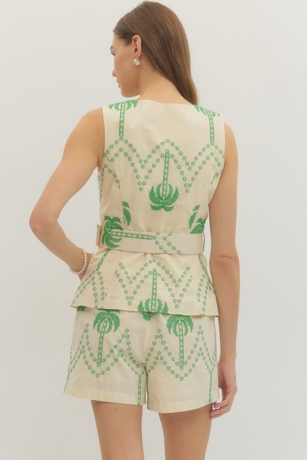 Embroidered Palm Sleeveless Top - Ecru