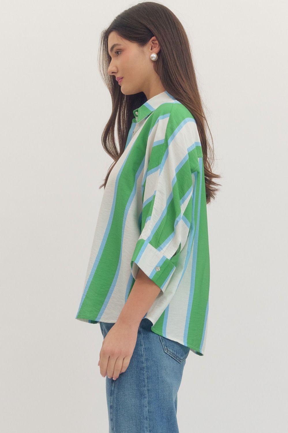 Striped Dolman Sleeve Top- Green