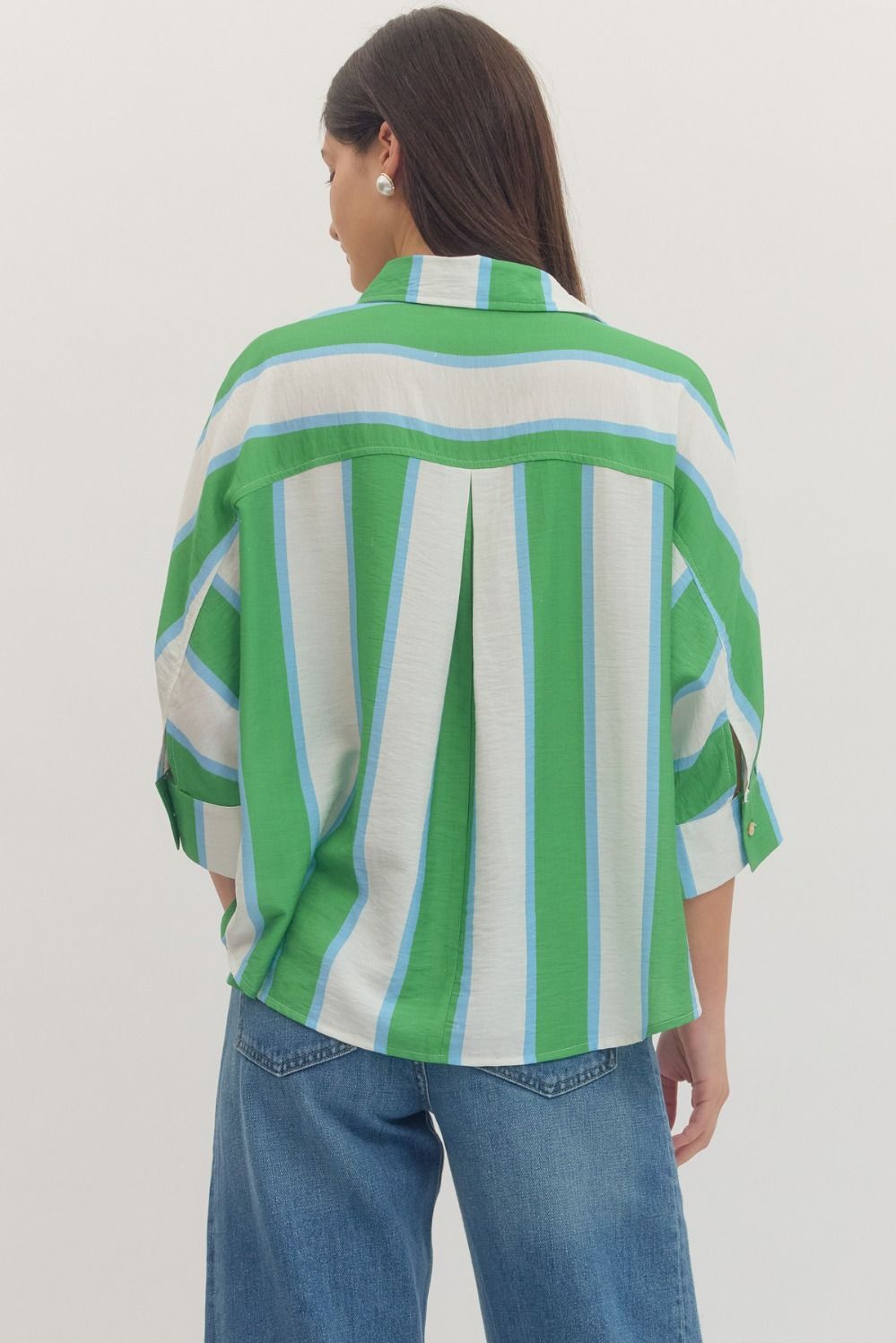 Striped Dolman Sleeve Top- Green