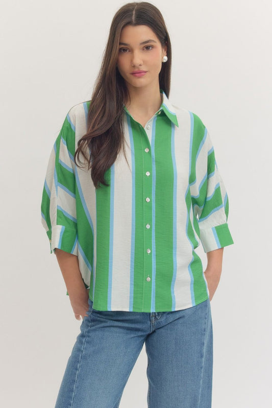 Striped Dolman Sleeve Top- Green