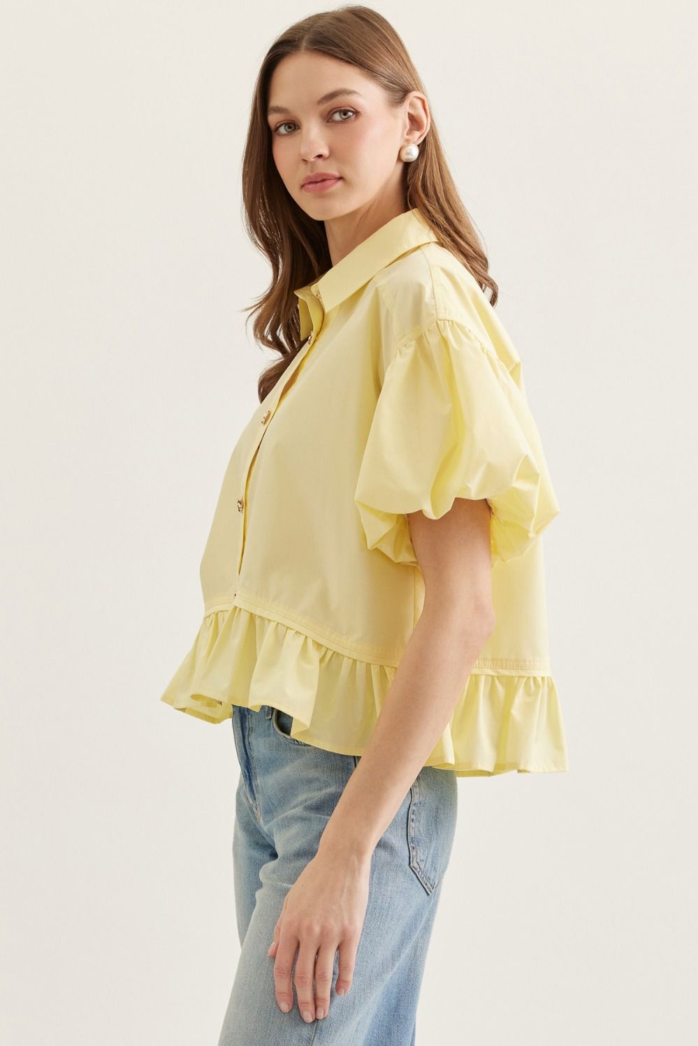 Solid Short Puff Sleeve Top