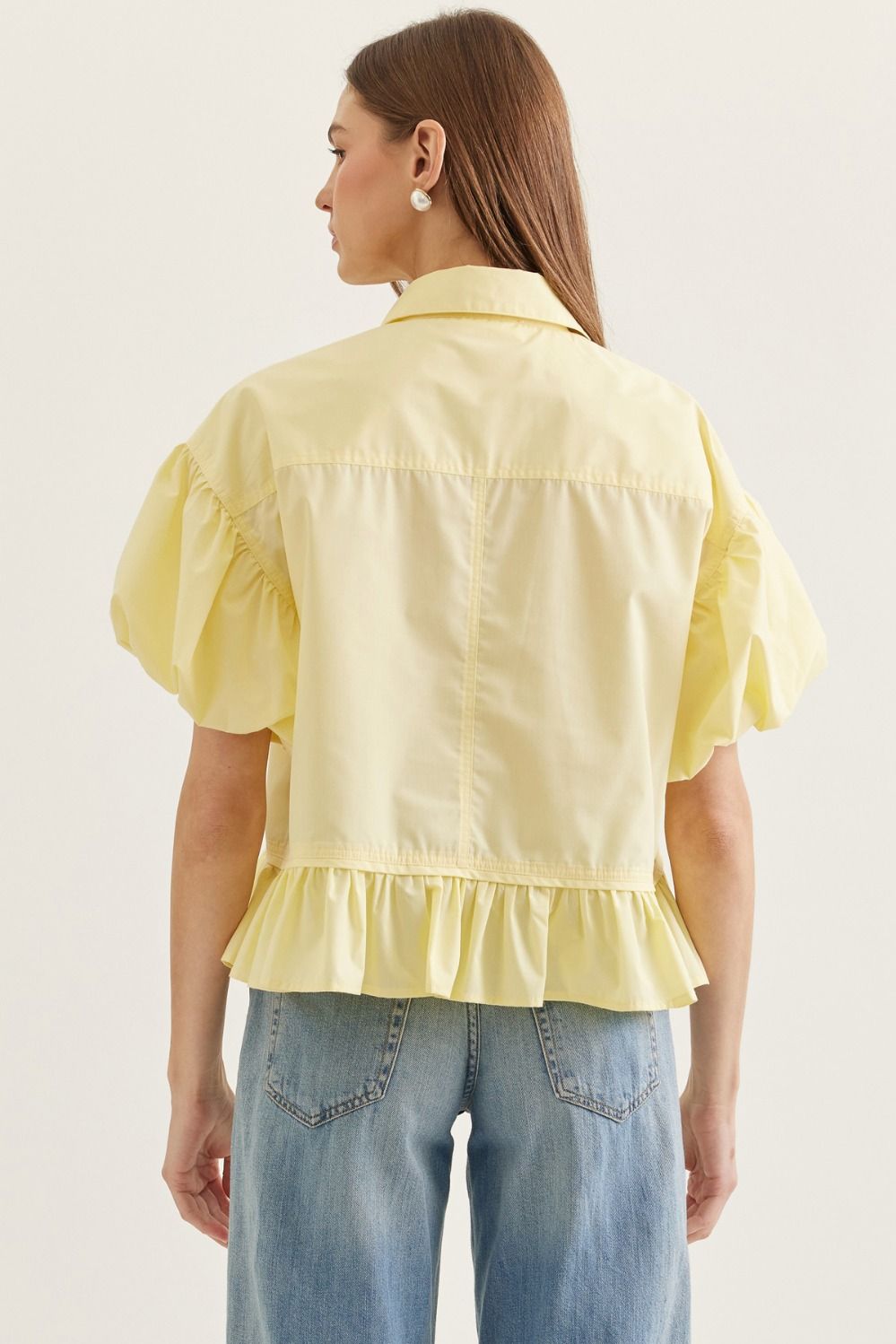 Solid Short Puff Sleeve Top