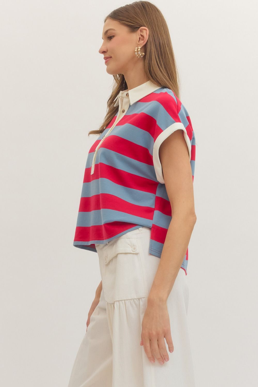 Stripe Cap Sleeve Top - Blue/Red