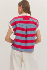 Stripe Cap Sleeve Top - Blue/Red