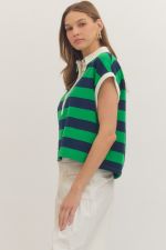 Stripe Cap Sleeve Top - Green/Navy