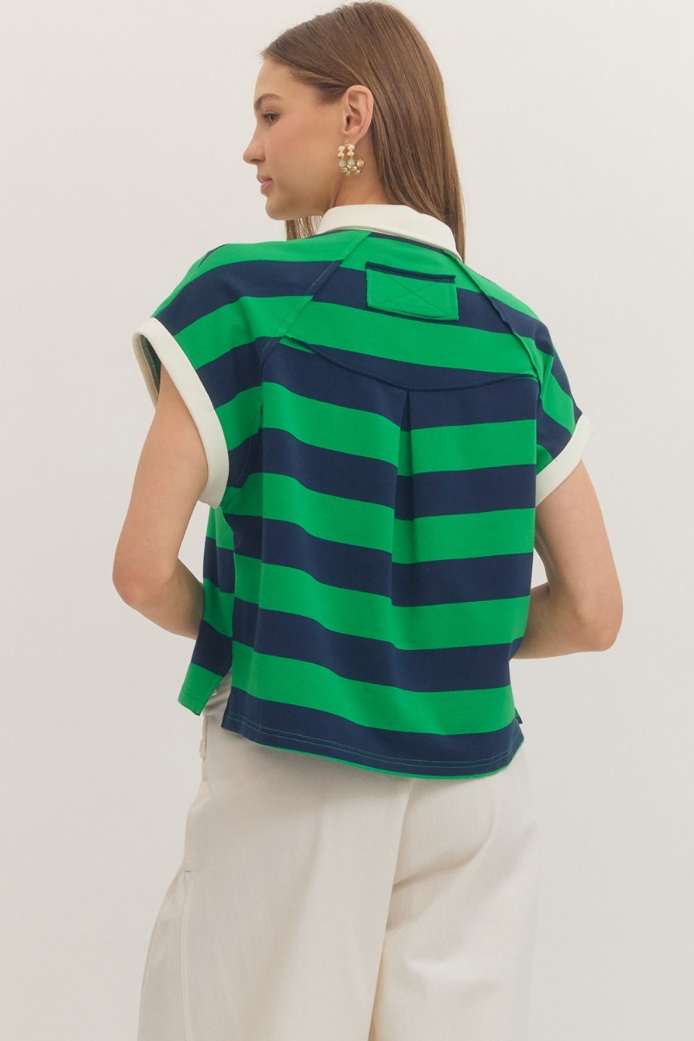 Stripe Cap Sleeve Top - Green/Navy
