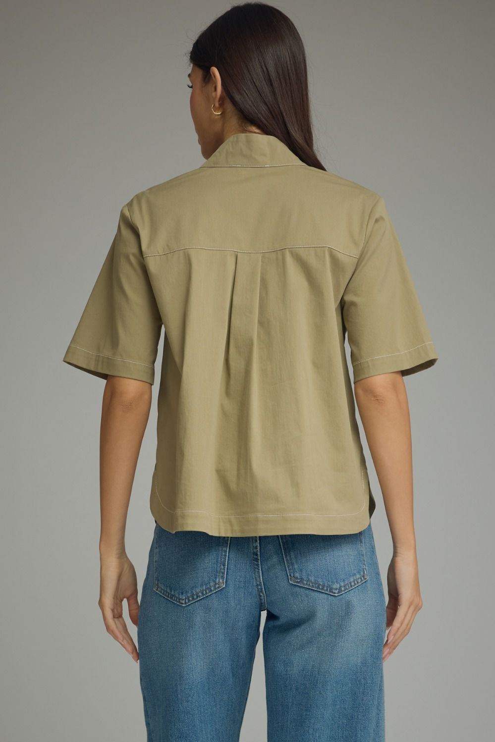 Solid Short Sleeve Stand Neck Top/Olive