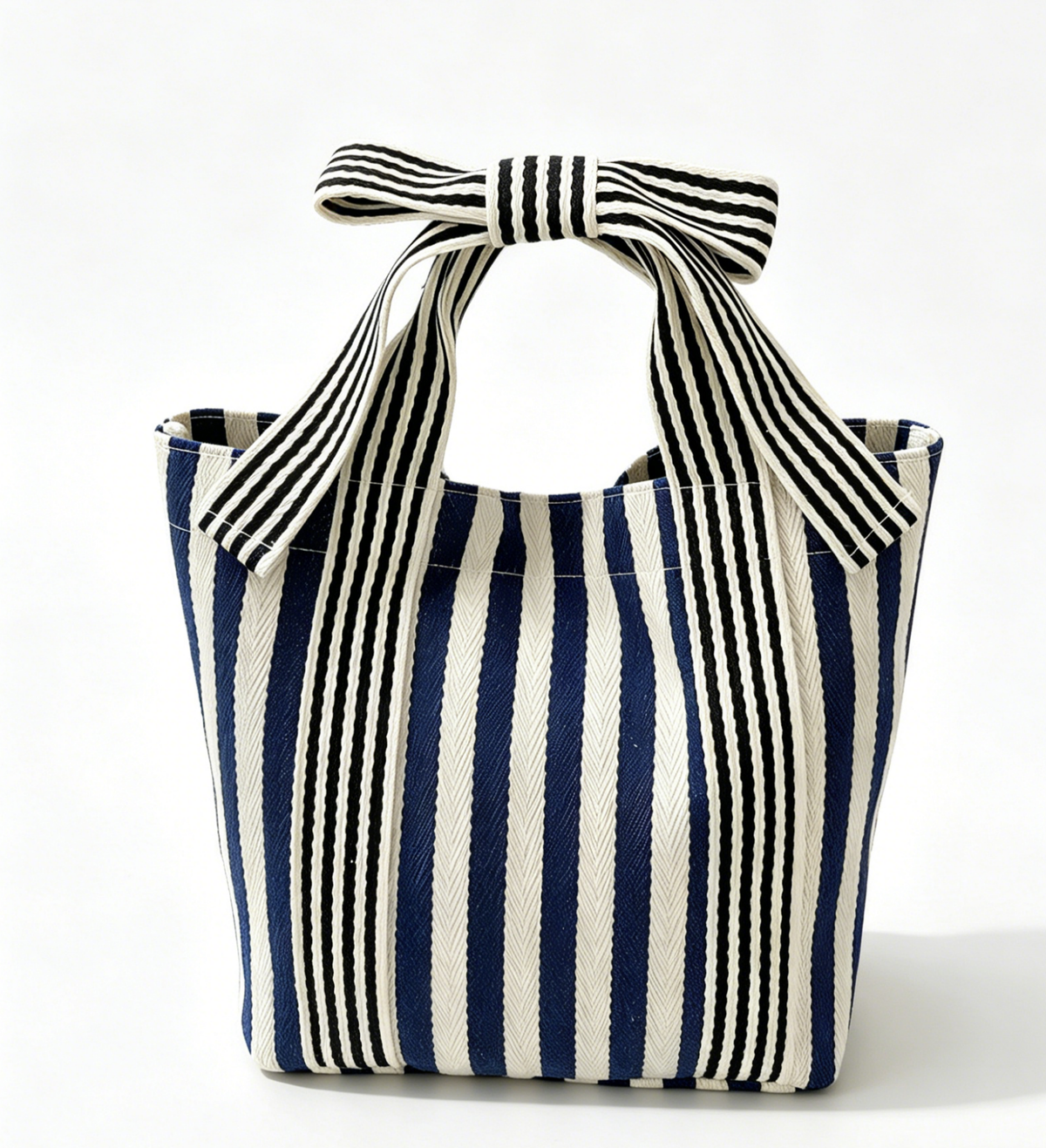 Canvas Striped Tote Bag Bow Handbag