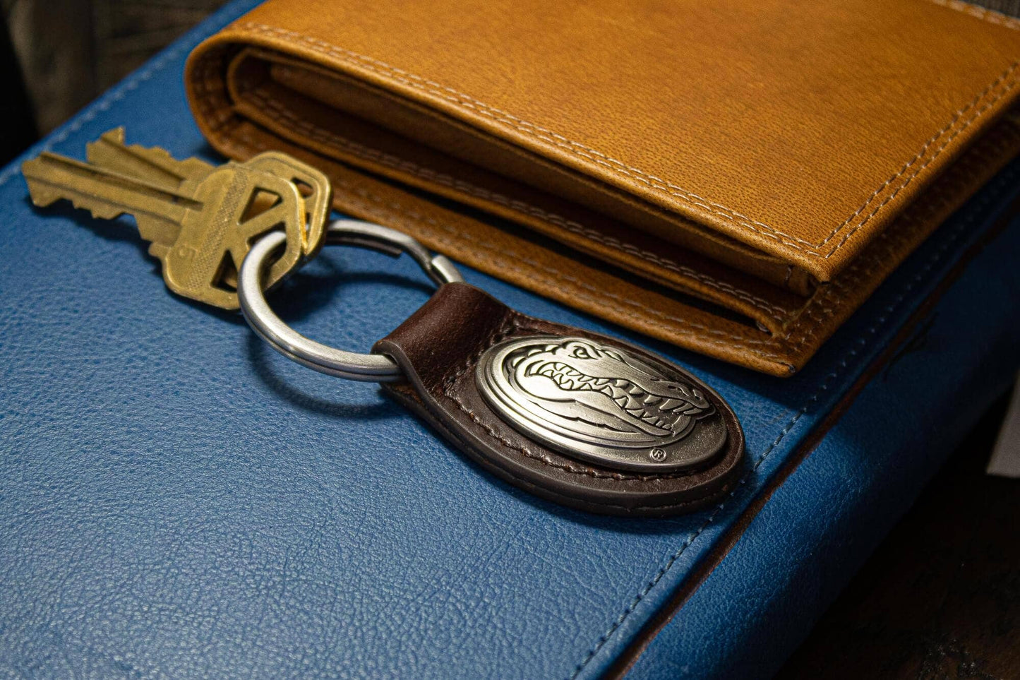 Florida Gators Oval Leather Key Fob.: Brown