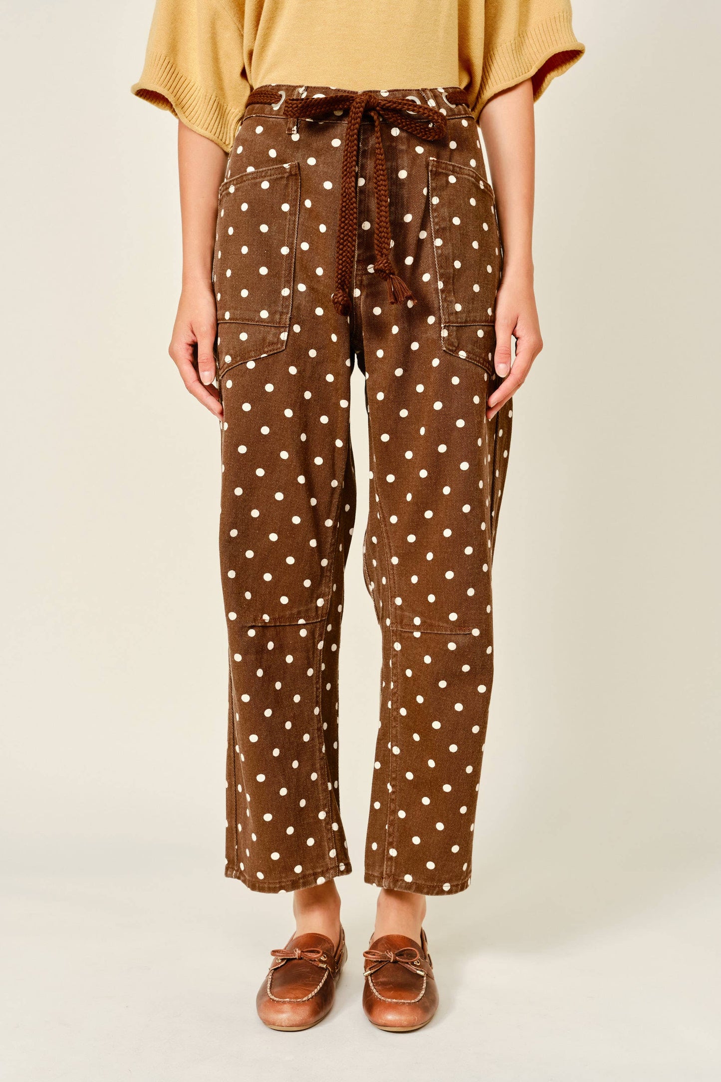 Dot Barrel Denim Pants