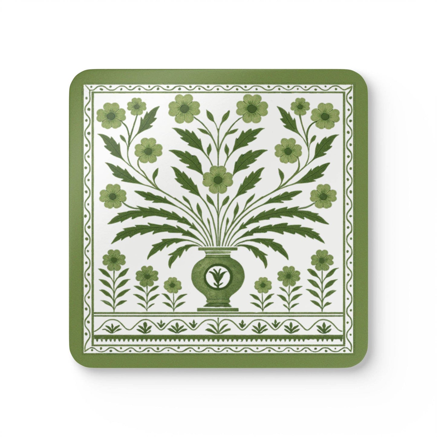 Green & White Floral Pulpboard Coaster Set of 8: 8 / Retail