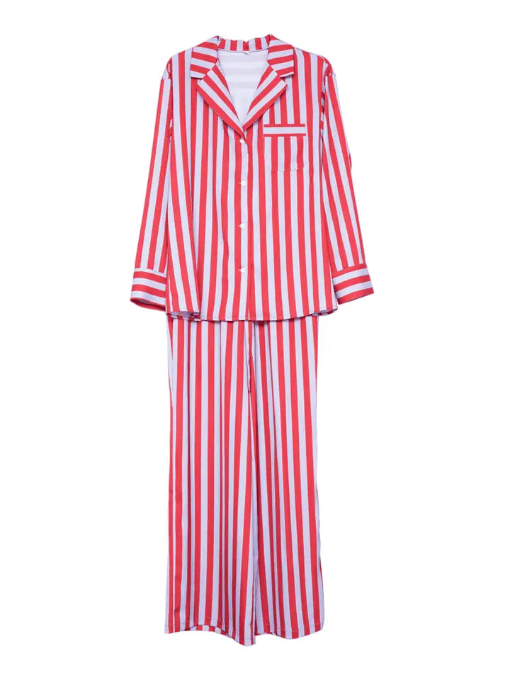 Lilac Striped Satin Pajama Set