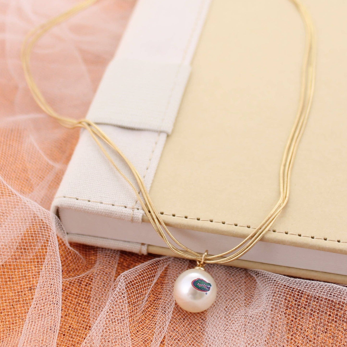 Florida Gold & Pearl Logo 3-Strand Necklace